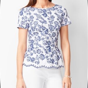 TALBOTS Coastal‎ Cottagecore Embroidered Peplum Top Size 8